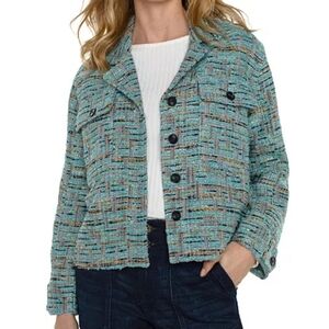 Liverpool Boucle Jacket Light Blue Texture Sweater Blue Shacket Boxy